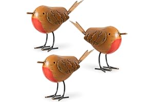 REDSTAR 3pc Decorative Red Robin Ornaments for Garden Decorations - Metal Robin Garden Ornaments Outdoor Statues - 3 Small Metal Outdoor Bird Statues