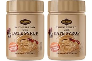 Achva Halva Sesame & Tahini Spread with Date Syrup- 2x400G Spreadable Kosher Tahini Date Syrup - Made from Natural Sesame Paste for All Occasions - Good Source of Fibre and Calcium for Kids and Adults
