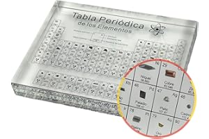 EDUCIENCE Tabla Periódica en Español con Elementos Reales (15 x 11 x 2cm) - Póster Tabla de los Elementos con Resina Transparente traducida al Castellano - Regalo Química para alumnos, profesores, aulas (14-M1)