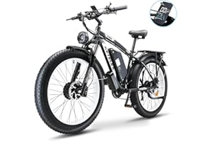 Kinsella K800 dual motor 26-inch fat tire mountain electric bike has: 23AH lithium battery, 4 color options, 21 speeds, color display UK Warehouse