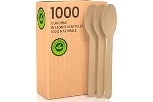 BACIATO CAFFÈ 1000 Cucchiai Ecologici in Legno di Betulla Monouso 100% Naturali Biodegradabili e Compostabili Posate Usa e Getta