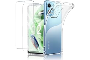New&Teck Coque pour Xiaomi Redmi Note 12 5G (Pas pour Note 12 4G et Pas pour Note 12 Pro 5G) + 2 Verre Trempé Protection écran, Housse en Transparent Silicone TPU Souple, Bumper avec Coins Renforcés