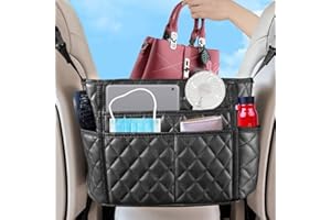 NganSuRong Car Organiser - Kids Car Document Holder, Mesh Bags Box, Tidy Handbag Net Pocket Bag Holder, Gap Organiser Back Seat Kick Mats Protector (PU Multiple Pockets)