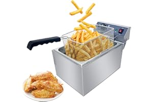 EASYROSE Commercial Deep Fat Fryer 10L Electric Deep Fryer with Basket, Lid & Temperature Control, Countertop Chip Fryer Perfect for Commercial or Domestic Use, 3000W, 240V