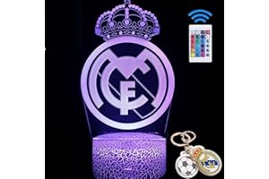 PAGAMADU Lámpara LED 3D Real Madrid con 16 colores y control remoto. Regalo niños y adultos. Lampara Escudo Real Madrid. Vive la magia de tu equipo en cada rincón de tu habitación. Regalo llavero.(R.MADRID)