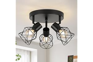 ‎FORCOSO FORCOSO Deckenstrahler Schwarz Schwenkbar 350°, Spots Deckenleuchte 3 Flammig Metall Deckenlampe Strahler, E14 Vintage Deckenspots Wandstrahler, Decke Küchenlampe Küche Wohnzimmer Flur Wand Lampe