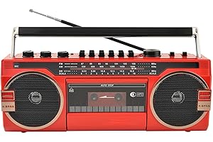 FACOLL Classic 80s Style Retro CD Player Boombox, Portable Cassette Player Radio, AM/FM Radio, Bluetooth Cassette Recorder with Volume Adjustment Knobs, for Family Gathering Travel C