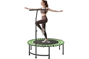 HOMCOM 45" Fitness Trampoline with Adjustable Handle, Folding Rebounder Trampoline Mini Jumper for Indoor Exercise Workout, Support Up to 150kg
