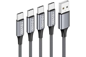 RAVIAD kabel USB C, 4 szt, 0,5m, 1m, 2m, 3m, nylonowy pleciony, kabel USB typu C do szybkiego ładowania, do Galaxy S10/S9/S8 +/S8, MacBook, Huawei P30 / P20 / P10, Google Pixel, Xperia, szary