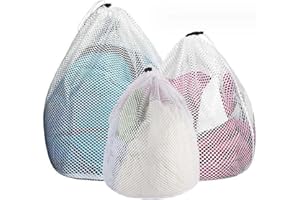 HCOVIV 3 Stück Wäschenetz für Waschmaschine, Wäschesack Wäschebeutel mit Kordelstopper, Mesh Wäschesack， Wäschenetz Groß Wiederverwendbare für Unterwäsche Hemden Mäntel (30 x 40cm, 40 x 50cm, 50 x 60cm)