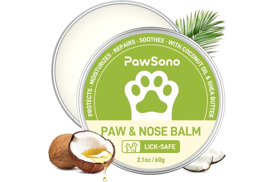 PawSono Lick-Safe Dog Paw & Nose Balm with Coconut Oil | All-Natural Moisturizer & Soother for Dry, Cracked Pads & Snout | Nose Butter for Bulldogs | Cream & Wax for Horse Hoof