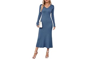Arach&Cloz Jumper Dress for Women UK Winter Knitted Dresses Bodycon Fishtail V Neck Long Dresses Maxi Sweater