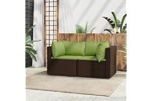 Yolola balkonmöbel Set Balkonmöbel Kleiner Balkon Balkonsofa Rattan gartenmöbel Set Gartensofa Set Lounge Gartenmöbel Set loungemöbel terrasse-Braun und Grün-2x Eckteil
