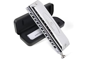 CONJURER Armónica cromática sin válvula para adultos principiantes profesionales, llave de armónica de 12 agujeros de órgano de boca de acero inoxidable C con lengüeta de latón en funda, llave C