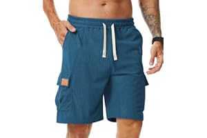 Comilaka Pantaloncini Cargo Uomo Shorts Estivi con Tasche Velluto a Coste Casual Pantaloni Corti Coulisse Vita Elasticizzata