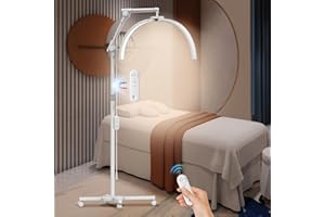 CGBE Lampada Extension Ciglia da Terra: LED Lampada Mezza Luna Ciglia con Porta Cellulare - Base Mobile - Testa Rotabile a 360° - Luminosità e Altezza Regolabili - per Ciglia/Cura della Pelle/Tatuaggi