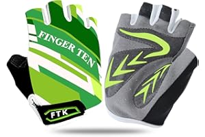FINGER TEN Gants Velo Enfant Cyclisme Junior Running VTT Moto Demi-Doigt poignée Paire de Valeur, Gant Gel Résistant à l'abrasion Antideparant Mitaines Taille Petit Vert Rose Bleu
