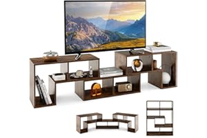 COSTWAY TV Stand for TVs up to 65 Inches, Free Combination Adjustable TV Cabinet Media Entertainment Center Storage Shelf, Modern Wooden TV Unit Console Table for Living Room Bedroom (Rustic Brown)
