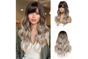 Esmee Parruca Ombre marrone a grigio da donna da 24 pollici,parrucca sintetica resistente al calore a ricci lunghi naturali da donna