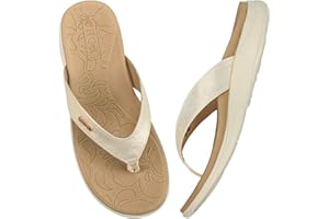 ONCAI Flip Flops for Women, Comfortable Leather Strap Orthotic Arch Support Summer Beach Flip Flops with Soft Cushion Yoga Foam Rubber Soles UK Size 3-10