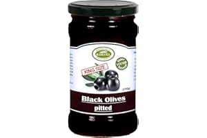 KORVEL MEDITERRANEAN QUALITY PRODUCTS KORVEL Greek Black Olives, Pitted Halkidiki, Super Colossal Size 111/120, Glass Jar 290g – Premium Table Olives from Greece