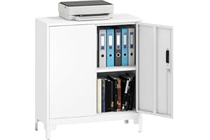 HOMCOM Armario Archivador Metálico con Cerradura, 2 Puertas y Estante, Fácil Montaje, Armario de Oficina Archivador para Estudio Garaje Sala de Estar 80x35x91 cm Blanco