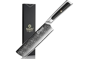 Sunnecko Couteau Nakiri 18 cm en Acier Damas 67 Couches, Couteau Cuisine Japonais Style pour Légumes, Couteaux Couperet de Cuisine Professionnel, avec Boîte Cadeau