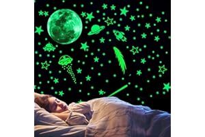 RIVIEVAL Glow in The Dark Stars, Rocket and Planets Wall Stickers Glow Stars Decals Glow Stars Wall Stickers Ceiling Stars Space Wall Stickers for Wall Decoration, Nursery Bedroom Living Room Décor(Green)