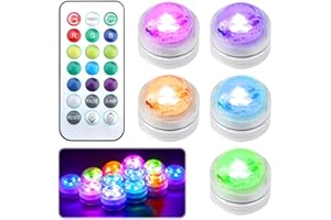 RAYKCE 5 Pack Mini Submersible LED Light with Remote, Colourful Battery Tea Lights ABS Material Shell Waterproof Pool Lights for Pool Party Decorations Christmas Wedding Party