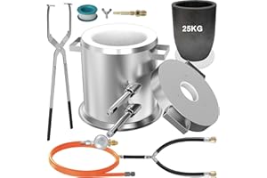 LORMUZI Double Tube 25KG Propane Melting Furnace Kit 1400°C/2552°F Quickly Melt Aluminum, Made of Stainless Steel for Scrap Metal Recycle Melting Copper Aluminum Includes Crucible, Crucible Lifting Tongs