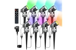 Lam(MS)pen 8 Focos LED RGBW COB Con Temporizador de Control Remoto para Jardín, Luz LED de Aluminio RGB+Blanco Cálido 3000K, 12V 24W IP65 Impermeable para Exterior