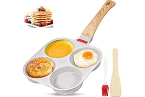 KONESKY Poêle à œufs au plat et crêpes induction 4 trous, brosse en silicone, spatule en bois, poêle antiadhésive facile à nettoyer pour petit déjeuner œuf au plat et hamburger