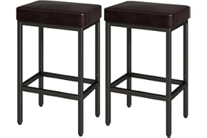 YMYNY 66 cm Taburetes Altos de Cocina, Marrón Oscuro Cuero de PU Taburete Alto, Taburetes de Cocina con Cojín de 6 cm De Grosor y Base de Metal, HBS513K