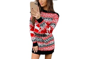 Loalirando Abito a Maglia Donna Natalizo, Vestito Donna Invernale Elegante Slim Fit Stampa a Cervo Natale Maglione Lungo Regalo di Natale S-XXL