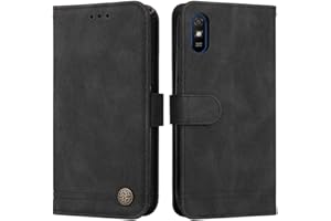 SEAHAI Cuero Funda para Xiaomi Redmi 9AT / Redmi 9A Billetera Estuche, Carcasa con Tarjetero/Cierre Magnético/Suporte/Bloqueo RFID, Ultradelgado Cartera Flip Cover Case - Negro