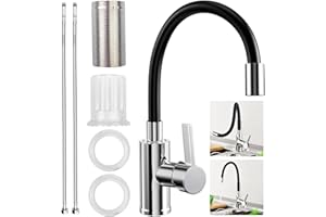 YAMAIDUO Flexible Robinet Cuisine, Noir Mitigeur Cuisine Rotative à 360° en Acier Inoxydable avec Bec Flexible, Robinet Evier de Cuisine Poignée Unique Haute Pression avec Perlator Economiseur D'Eau