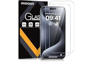 Phoona Folia ochronna na wyświetlacz do iPhone 15 Pro, 2 sztuki szkła hartowanego, folia ochronna na wyświetlacz do iPhone 15 Pro 5G, bez zarysowań, twardość 9H, łatwa w użyciu, przezroczysta HD (6,1