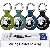 AirTag Holder Keyring, 4-Pack IP67 Waterproof Case for Apple AirTag 1 & 2 | Clear TPU lid, 2.5 mm silicone clasp; zinc alloy