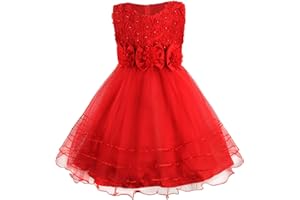 Discoball Girls Princess Dress Rose Flower Bow Tie Party Dresses Tulle Wedding Dresses Bridesmaid Christening Elegant Formal Dress for Girls
