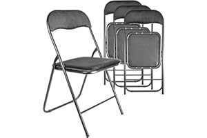 KS-Direkt 4-er Set | Klappstuhl | Samtbezug | gepolstert | Küchenstuhl | Gästestuhl | Stuhl | Besucherstuhl (Schwarz)