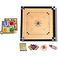 SBJT Superior Matte Finish Practice Carrom Board For Serious Professional Practice With Coins Striker And Powder Beige Abc (26 Inch With Ludo A5), For Kid