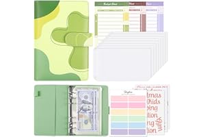 SKYDUE A6 Budget Binder, Budget Planner with Cash Envelopes, Money Saving Binder, Leather Envelope Wallet for Travel and Diary Binders(Green)