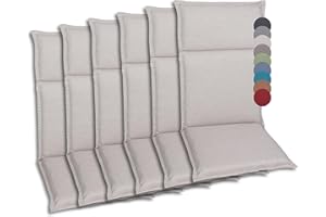 GO-DE Textil Bequeme und attraktive Polsterauflagen für Hochlehner-, Mittellehner- und Niederlehner-Gartenstühle (6er-Set, Uni beige, Hochlehner)