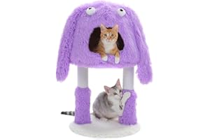 PETEPELA Casa para gatos de estilo monstruo con tronco rascador, 2 en 1 cueva cálida, rascador con cueva acogedora, divertida cueva para gatos con cama extraíble, cesta para gatos de interior, color