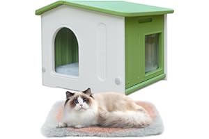 HICAPTAIN Casetta per gatti in plastica per uso interno, impilabile, per gatti selvatici, isolata, resistente alle intemperie, impermeabile, verde