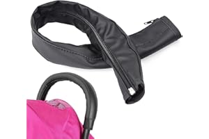 NATEE Baby Kinderwagen Griff PU Leder Schutzhülle, Kinderwagen Zubehör Handgriffe Abdeckung mit Reißverschluss, Schwarz