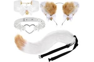 XEPST Cat Cosplay Costume Set Cat Ears and Animal Tail Kit, Faux Fur Furry Fox Wolf Tail Kit with Ears and Bells Collar for Anime Fancy Dress Party Halloween Christmas Dress Up Carnival Role Play