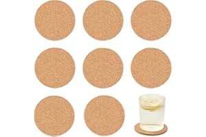 JIADEXIN 8 Stück Korkuntersetzer Rund 10 cm - Glas Untersetzer Kork Runde Holz Untersetzer-Set 3 mm Dick Korkplatte für Raclette, Tee, Kaffee, Cocktail Bar Zubehör Hitzebestaendig Wiederverwendbar