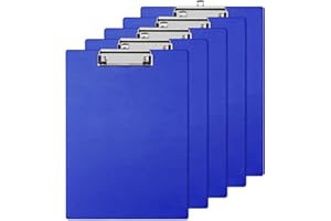 Srvnpioy Paquete de 5 Portapapeles A4 Azul, hecho de PVC y cartón, con Lazo para Colgar Retráctil, para Oficina, Hospital, Restaurante, Almacén