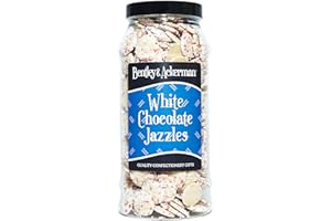 White Chocolate Jazzies (535g) Original Snowies Jazzles Retro Sweets in a Gift Jar By Bentley & Ackerman's Sweet Shop.